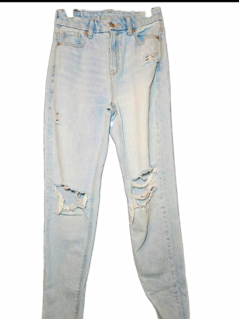 American Eagle Outfitters Pale Blue Distressed Straight Leg Jeans